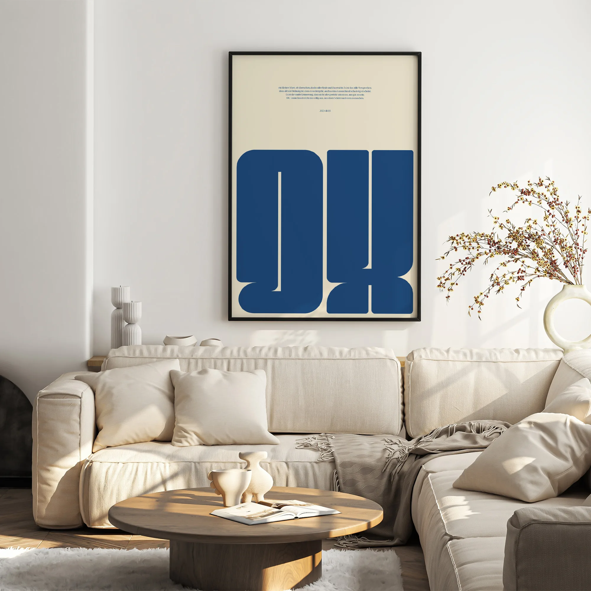 Frame,Mockup,,Iso,A,Paper,Size.,Living,Room,Wall,Poster OK Poster | Minimalistische Wandkunst in Blau | Inspirierende Typografie | modernes Poster mit positiver Botschaft | Skandinavisches Design