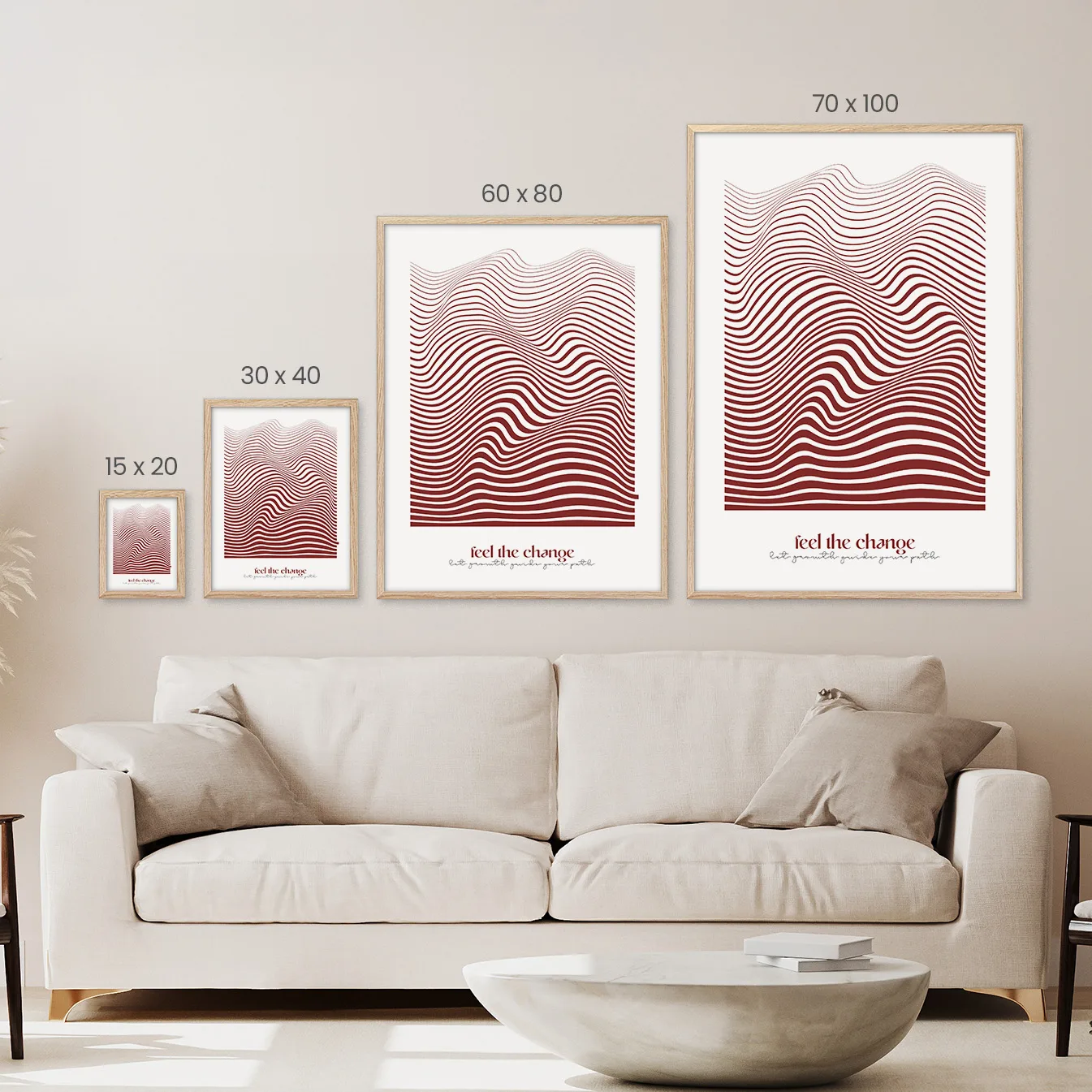 Feel the Change Print | Mid Century Modern Design | Minimalistische Wandkunst in Rot | Inspirierender Kunstdruck